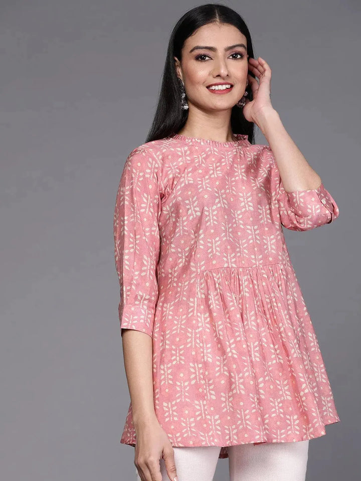 Pink Printed Silk Blend Kurti - Libas