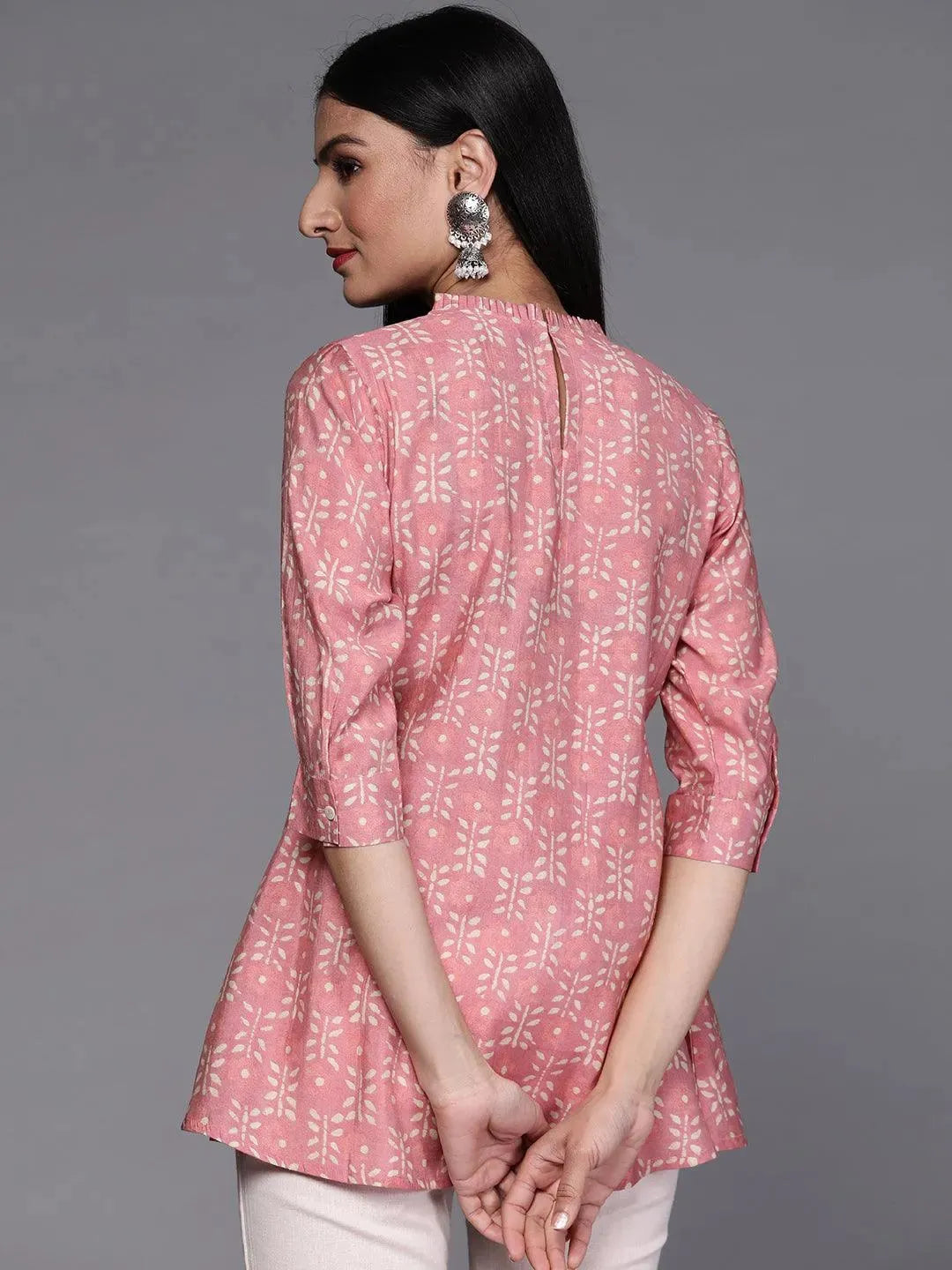 Pink Printed Silk Blend Kurti - Libas 