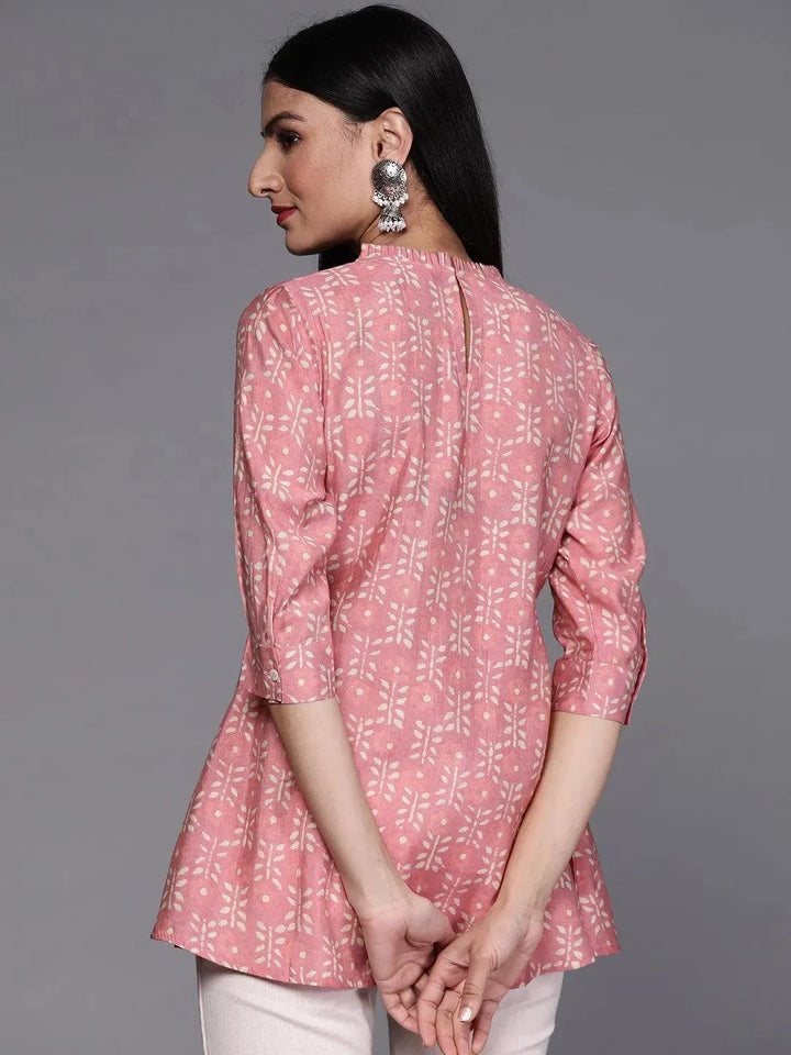 Pink Printed Silk Blend Kurti - Libas