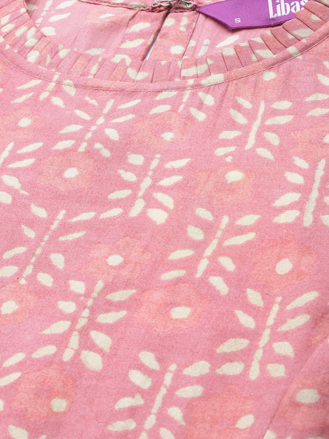 Pink Printed Silk Blend Kurti - Libas