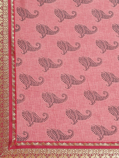 Pink Printed Silk Blend Saree - Libas