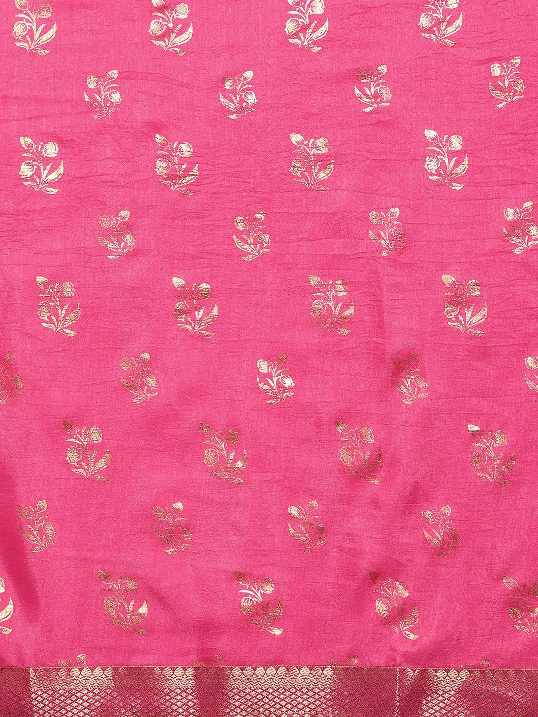 Pink Printed Silk Blend Saree - Libas