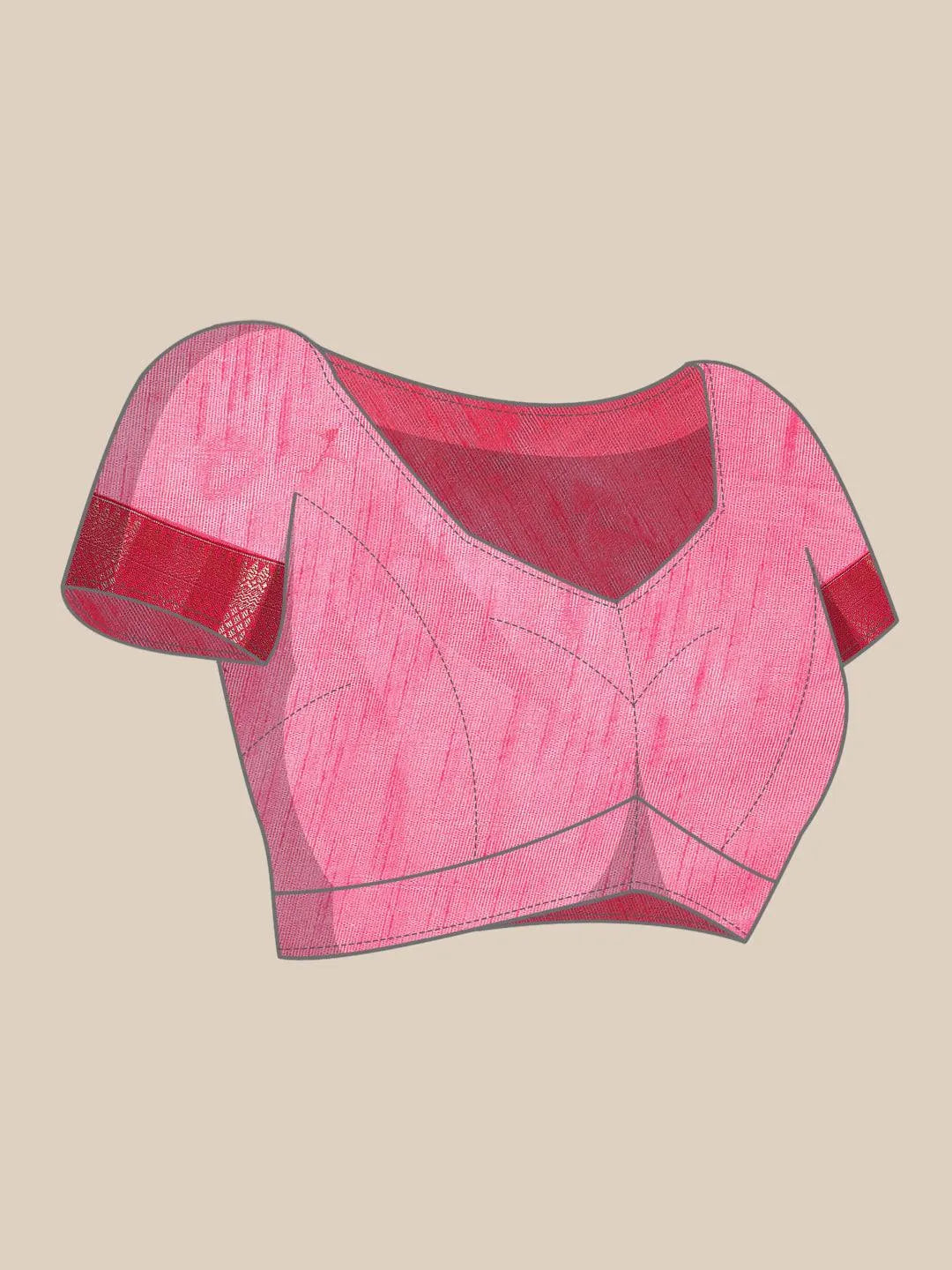 Pink Printed Silk Blend Saree - Libas 