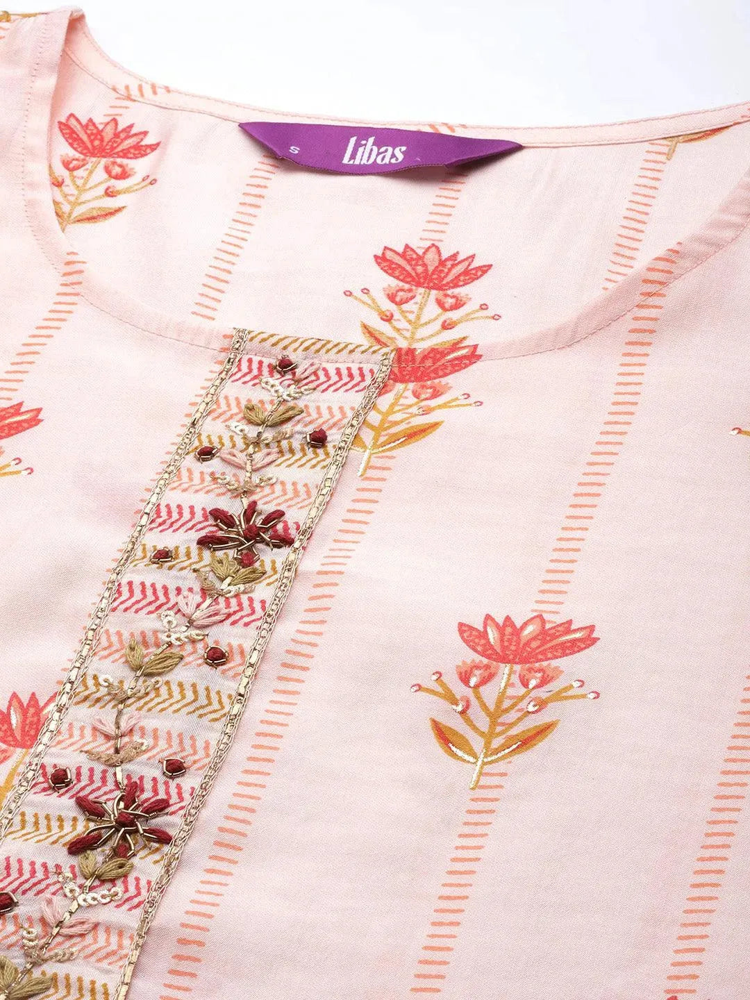 Pink Printed Silk Blend Straight Suit Set - Libas 