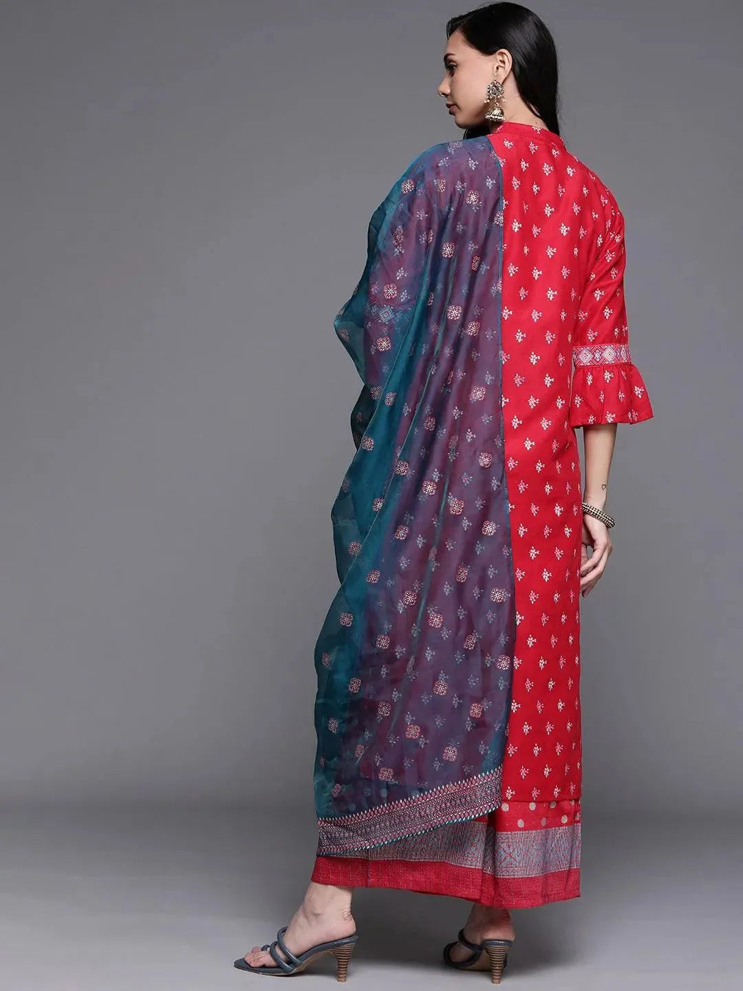Pink Printed Silk Blend Suit Set - Libas 