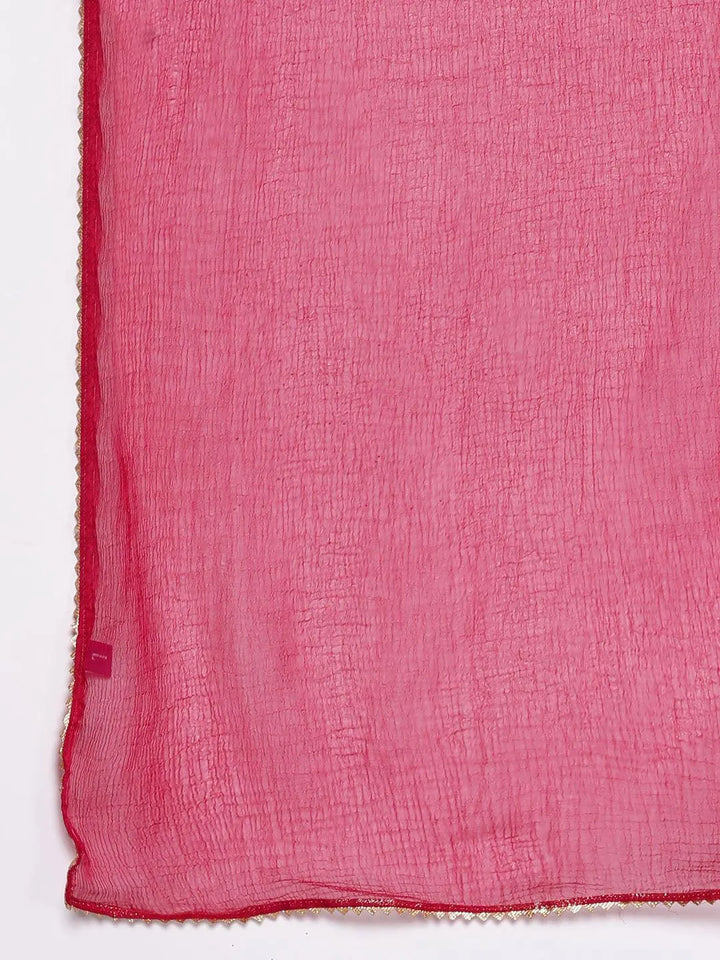 Pink Printed Silk Blend Straight Suit Set With Palazzos - Libas