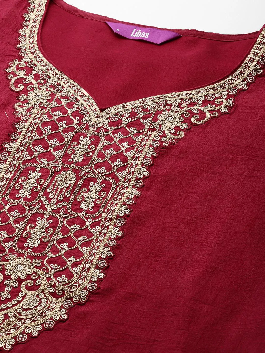 Pink Printed Silk Blend Straight Kurta With Trousers & Dupatta - Libas 