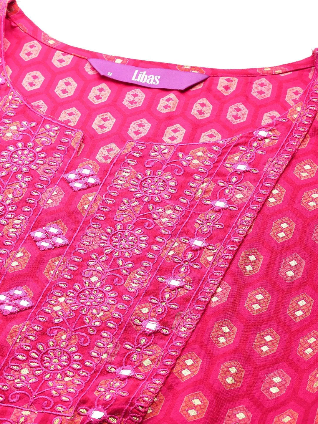 Pink Printed Silk Blend Straight Kurta With Trousers & Dupatta - Libas 