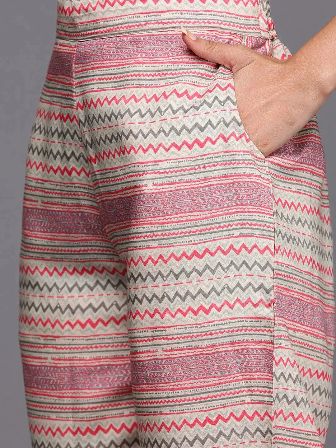 Pink Printed Silk Blend Straight Suit Set - Libas 