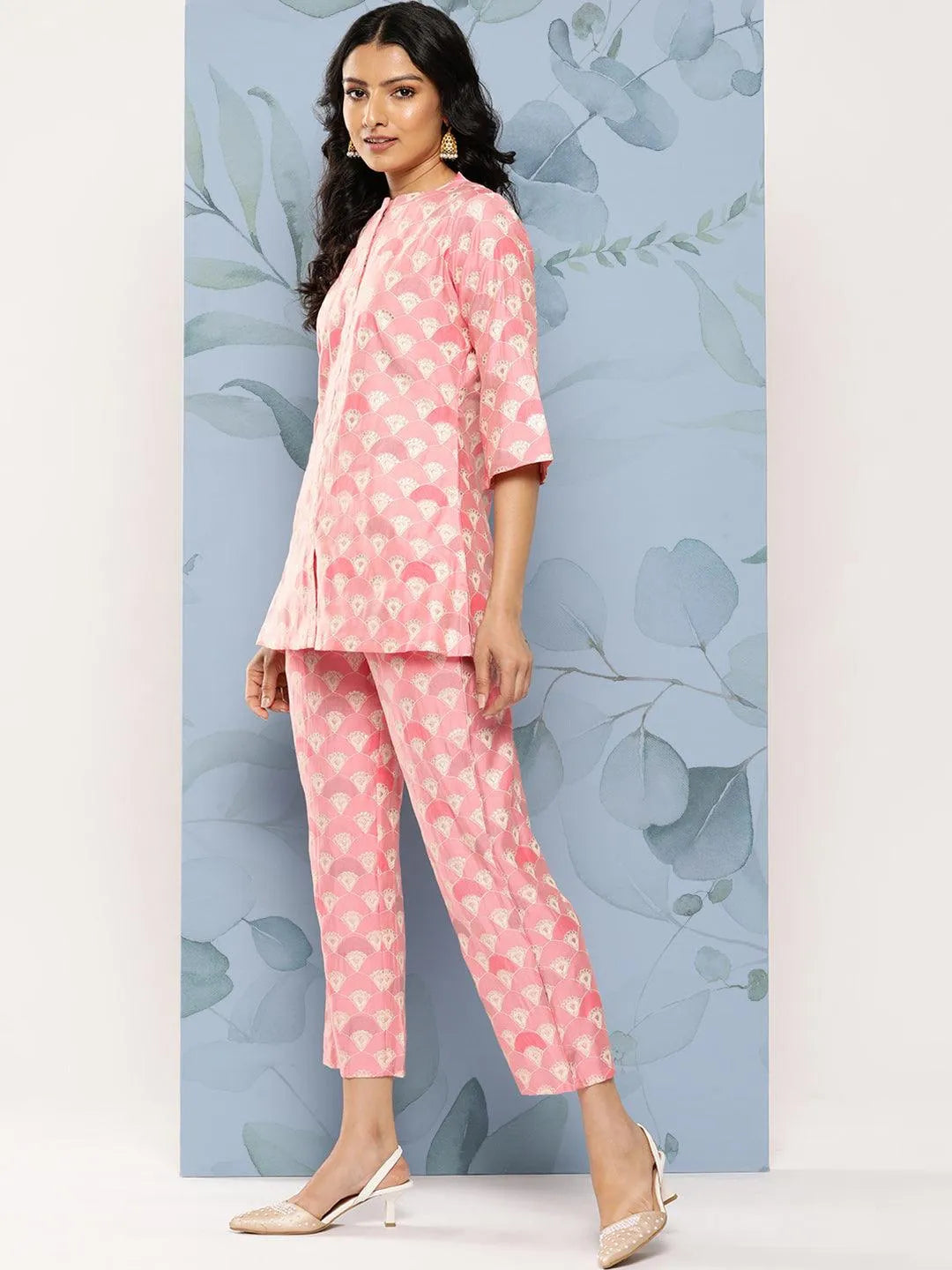 Pink Printed Silk Blend Co-Ords - Libas 
