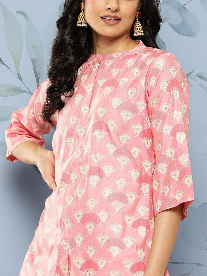 Pink Printed Silk Blend Co-Ords - Libas