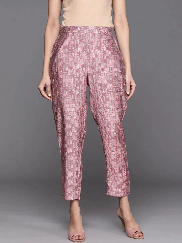 Pink Printed Silk Blend Trousers - Libas