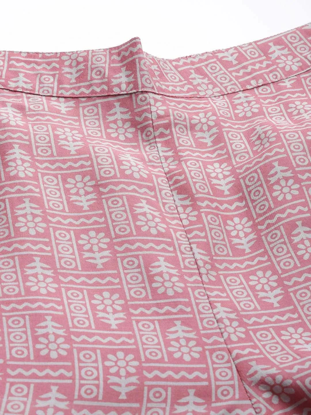 Pink Printed Silk Blend Trousers - Libas 