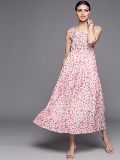 Pink Printed Silk Dress - Libas