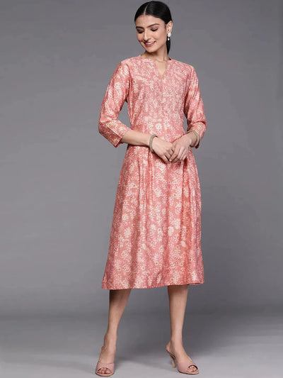 Pink Printed Silk Dress - Libas