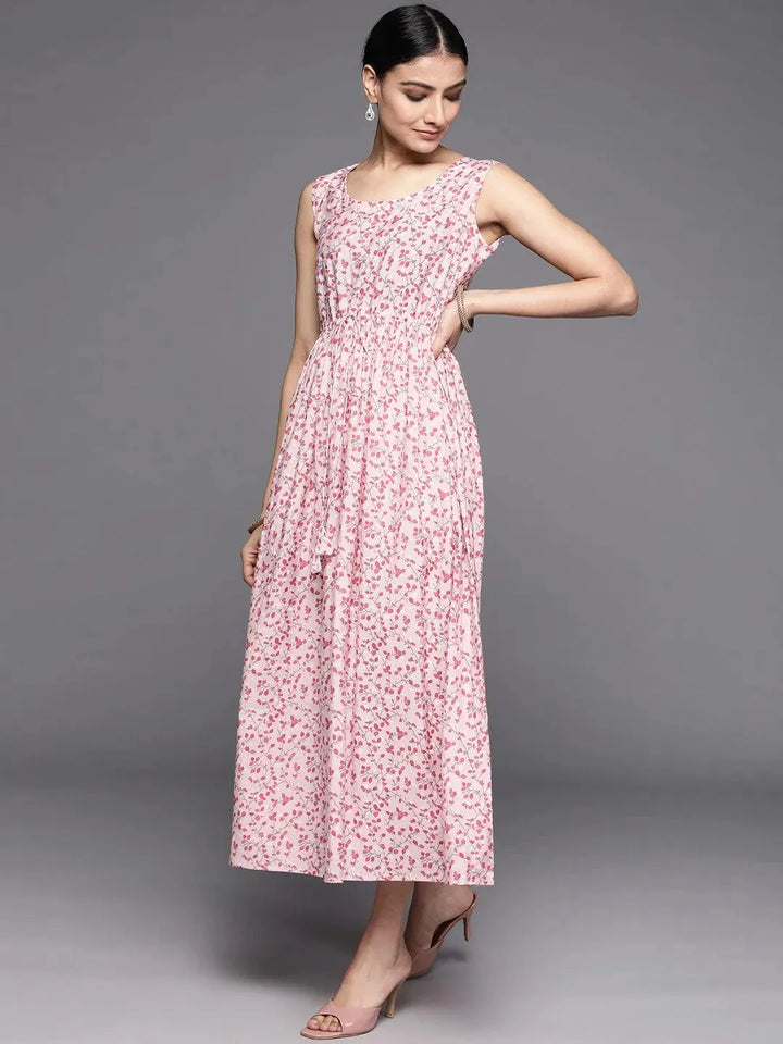 Pink Printed Silk Dress - Libas