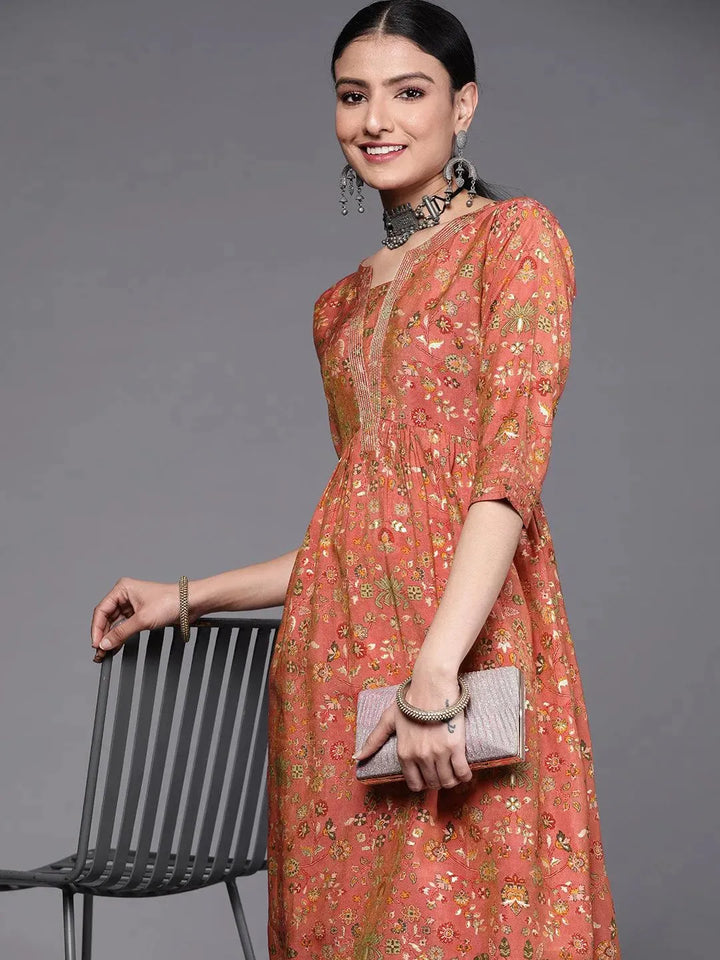 Pink Printed Silk Dress - Libas