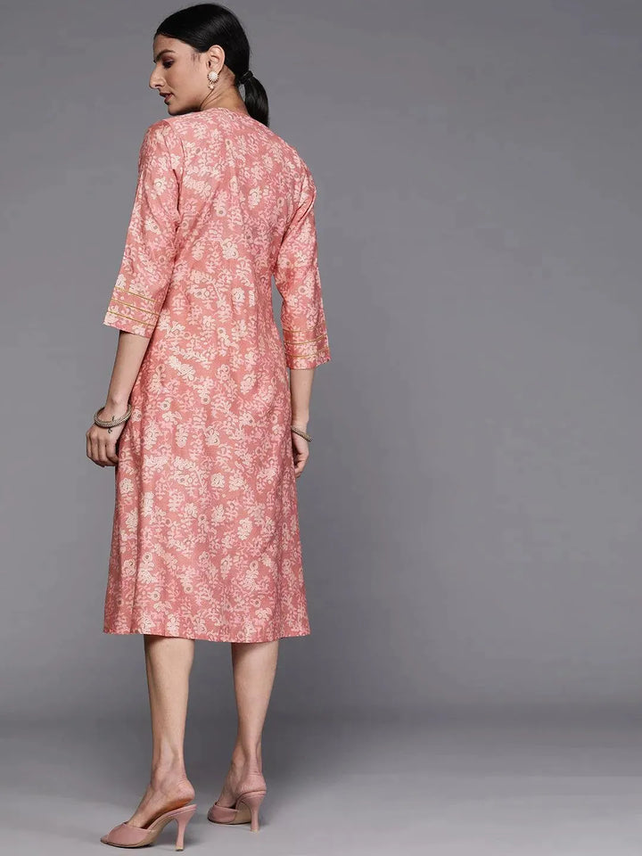 Pink Printed Silk Dress - Libas