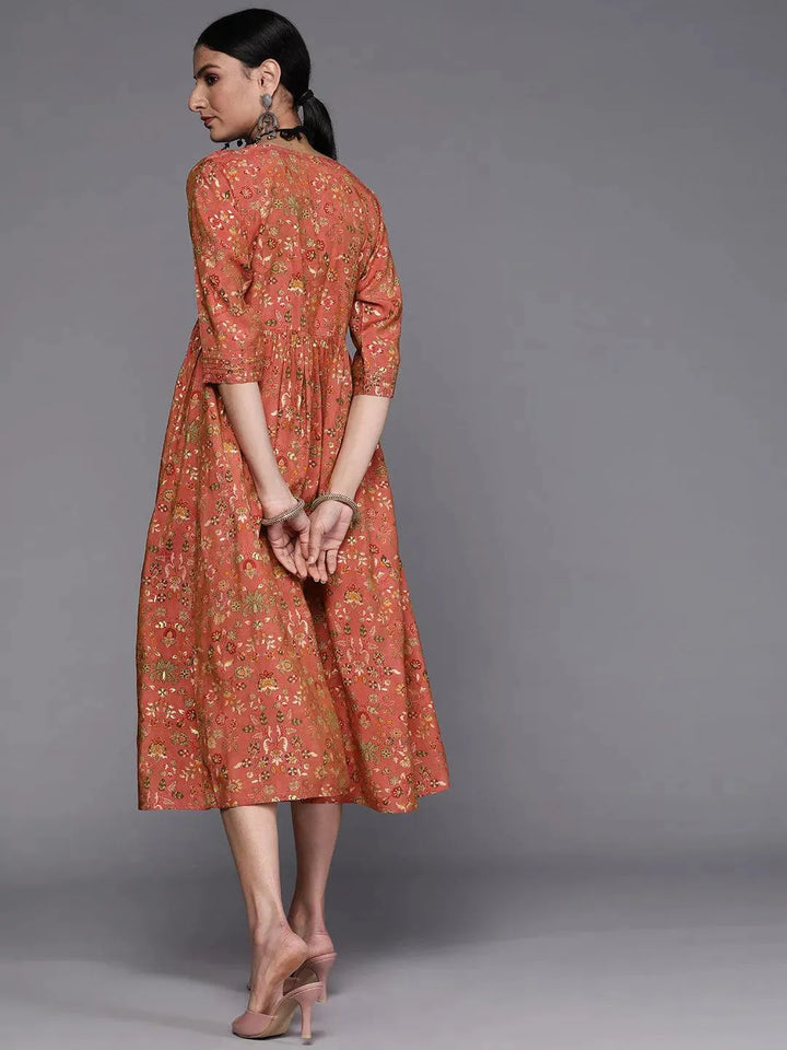 Pink Printed Silk Dress - Libas