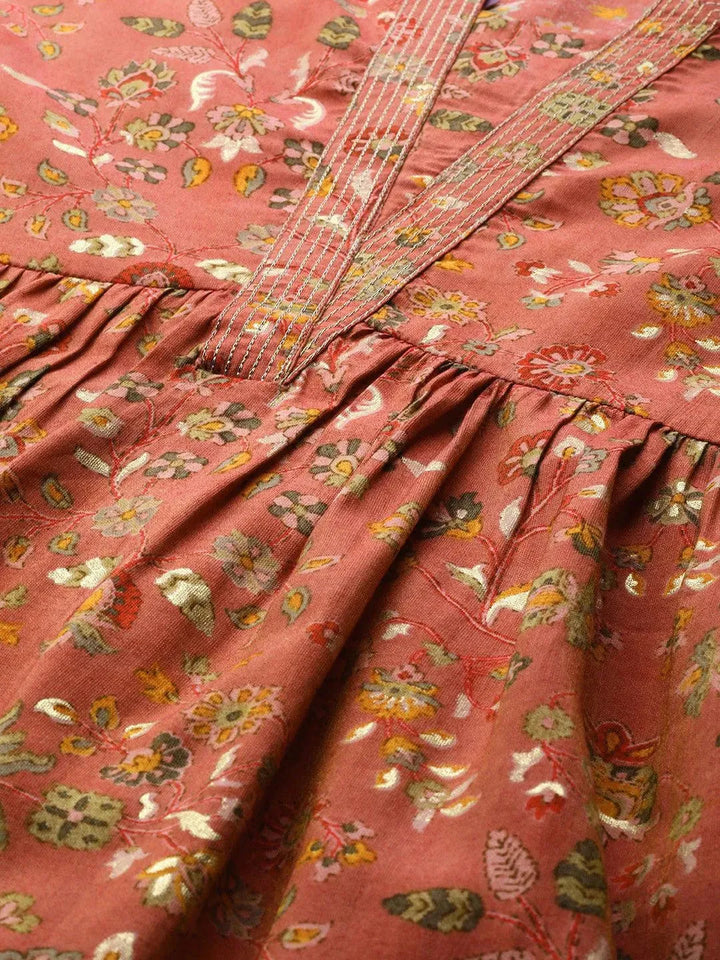 Pink Printed Silk Dress - Libas