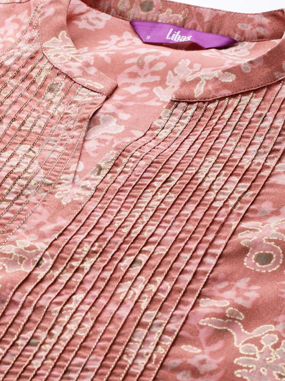 Pink Printed Silk Dress - Libas 