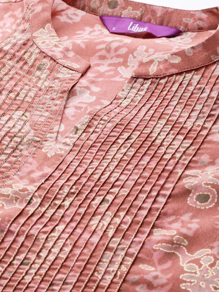 Pink Printed Silk Dress - Libas