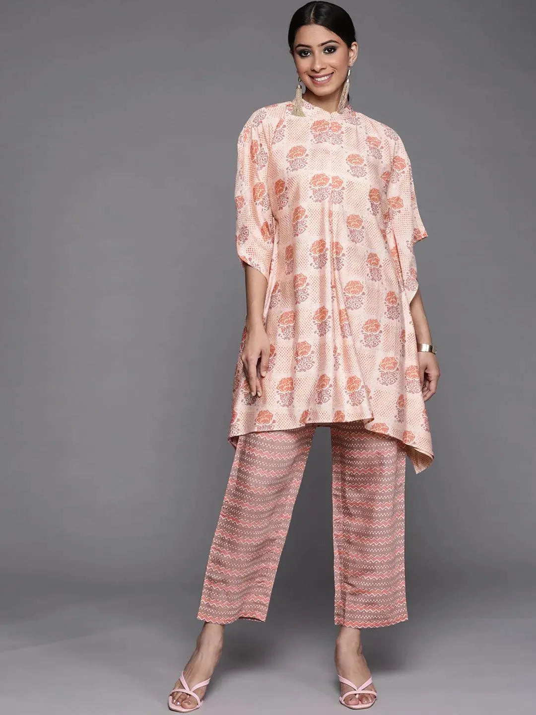 Pink Printed Silk Kurta Set - Libas