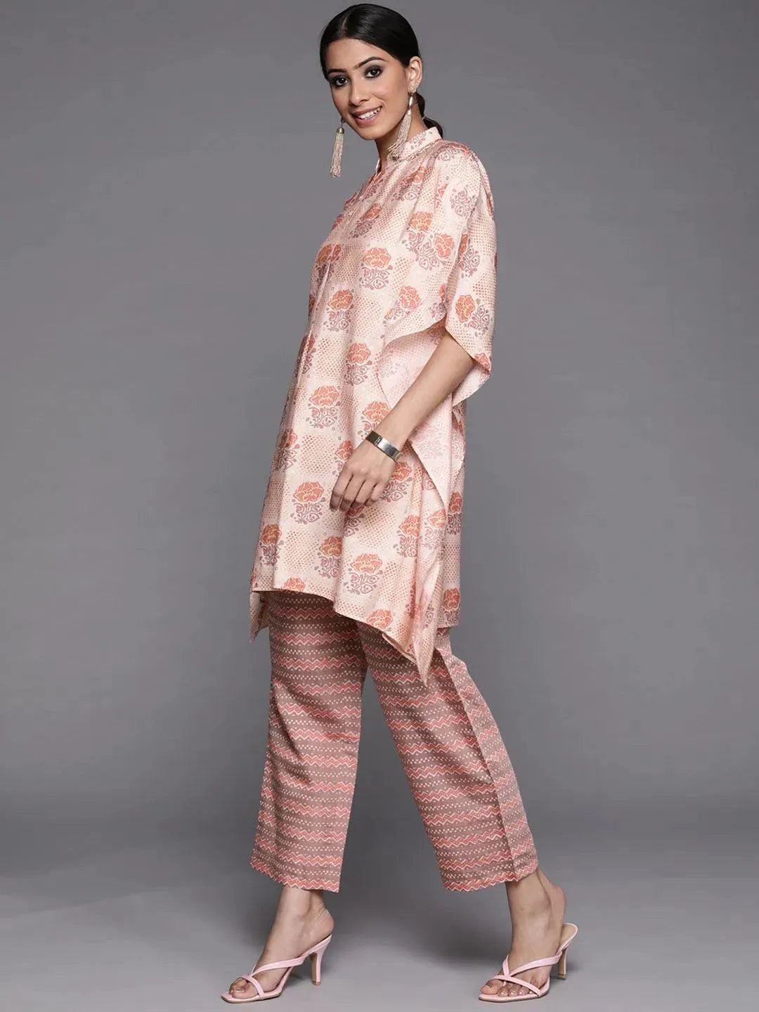 Pink Printed Silk Kurta Set - Libas