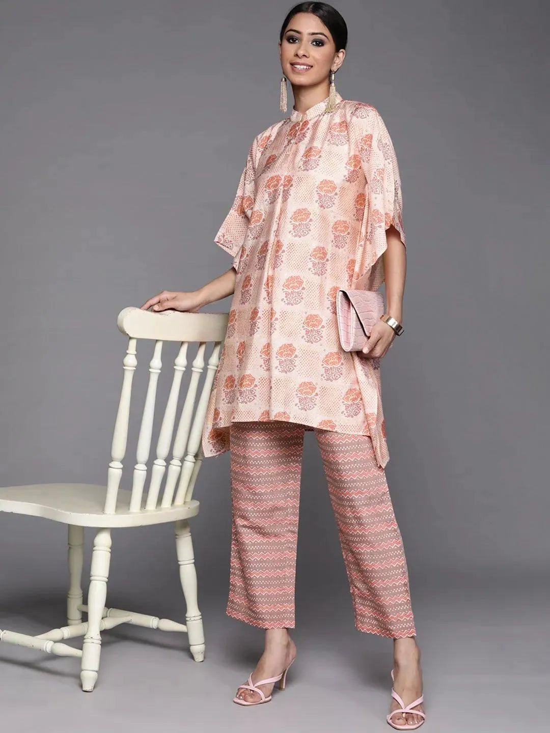 Pink Printed Silk Kurta Set - Libas