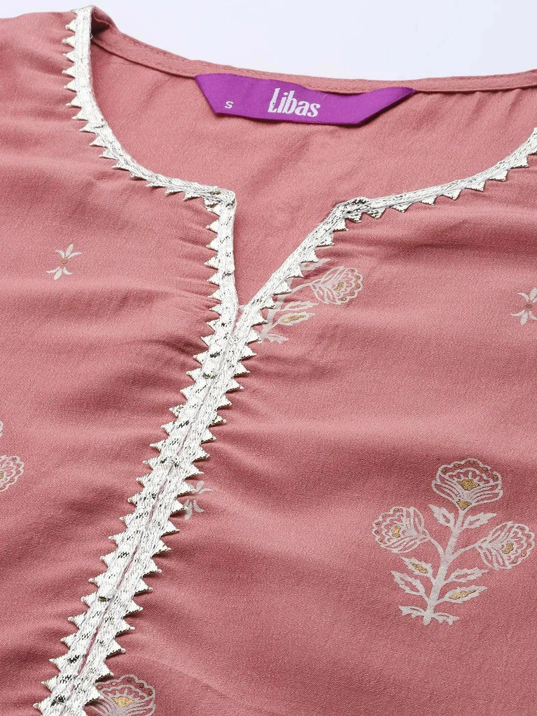 Pink Printed Silk Kurta - Libas