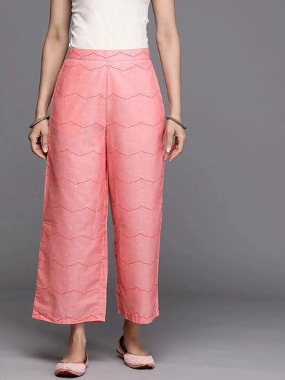 Pink Printed Silk Palazzos - Libas