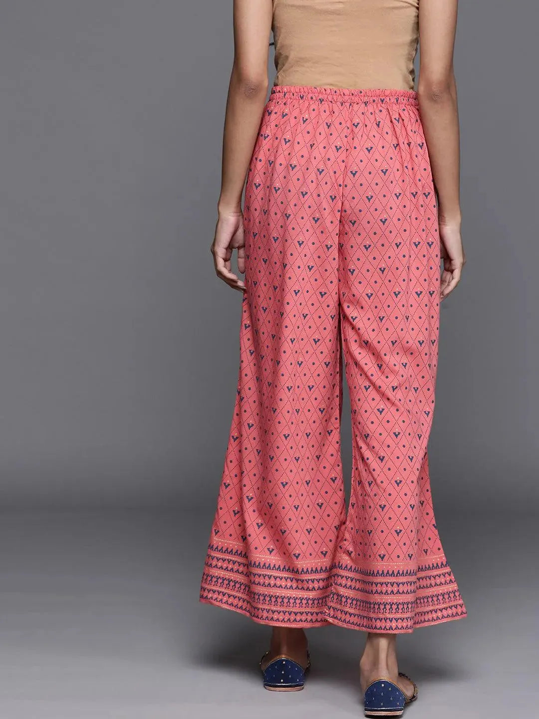 Pink Printed Silk Palazzos - Libas