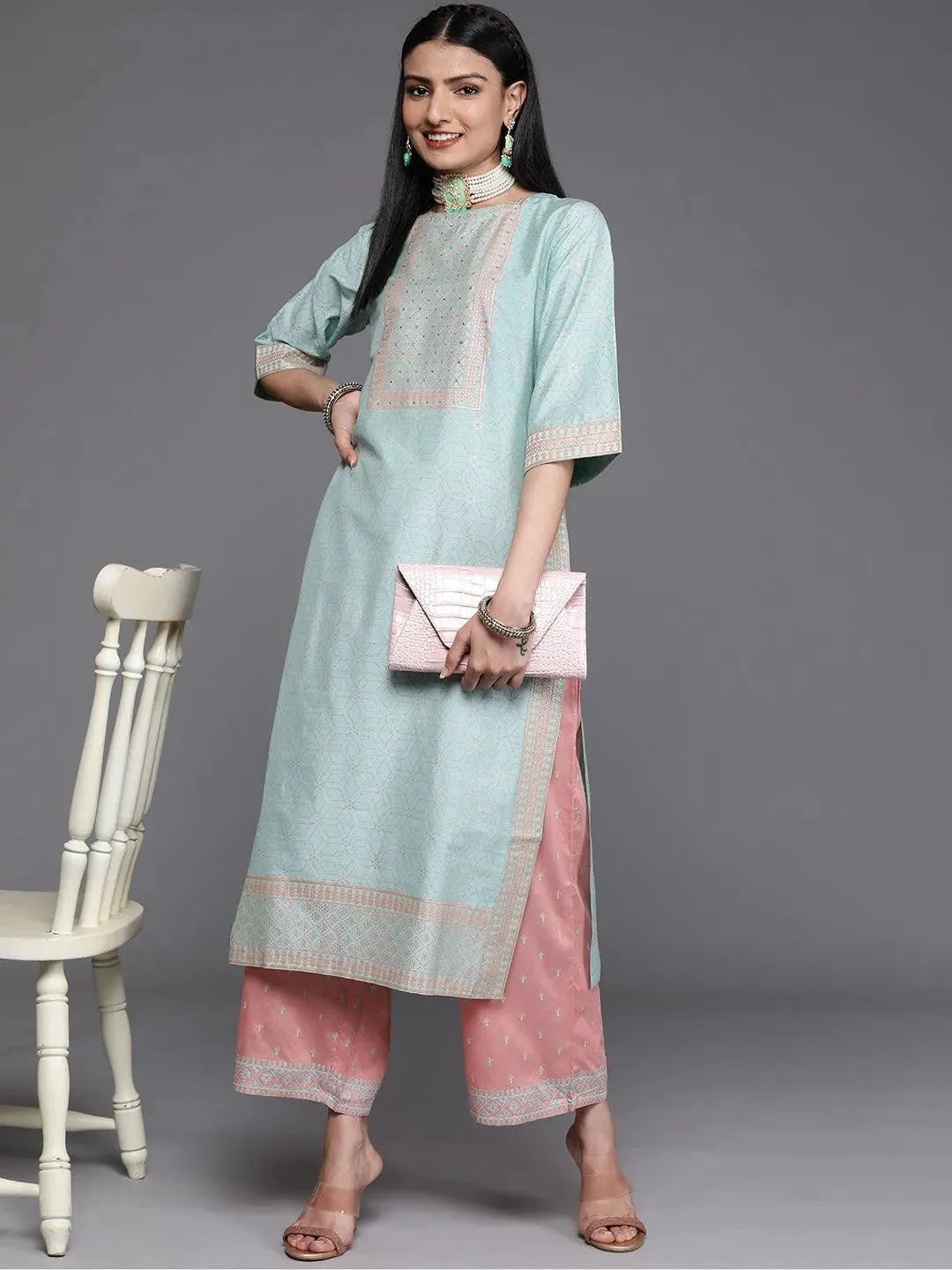 Pink Printed Silk Palazzos - Libas 