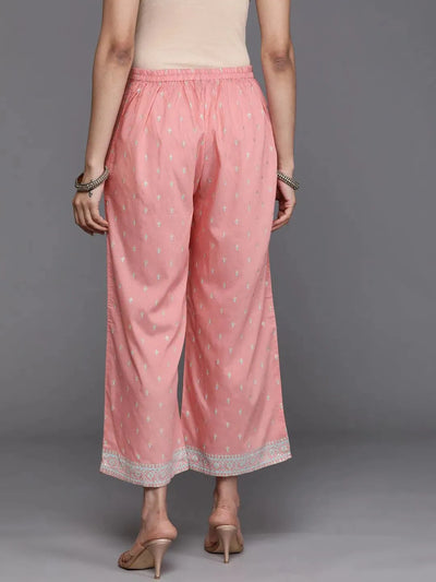 Pink Printed Silk Palazzos - Libas