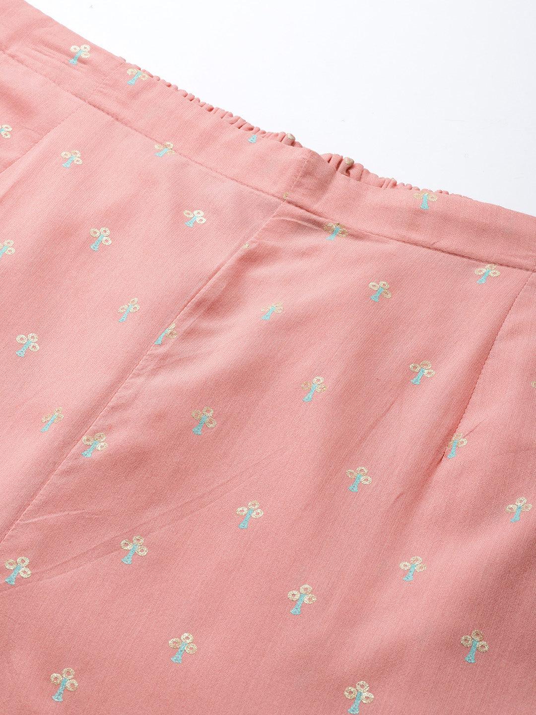 Pink Printed Silk Palazzos