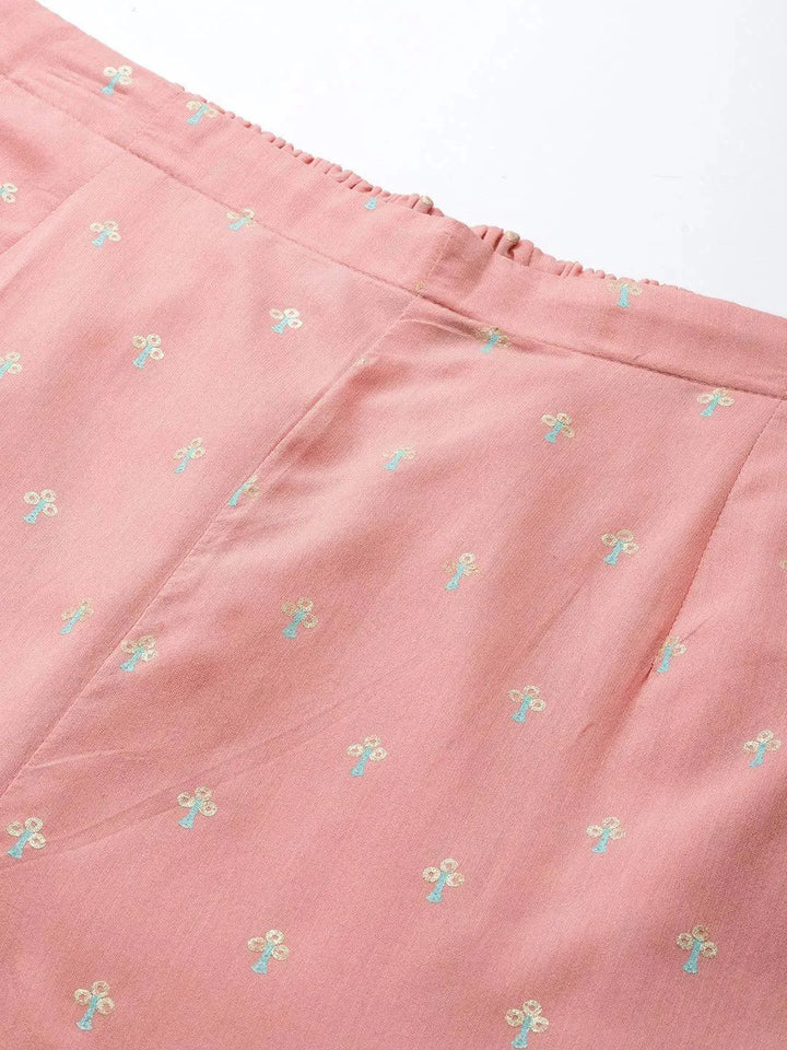 Pink Printed Silk Palazzos - Libas
