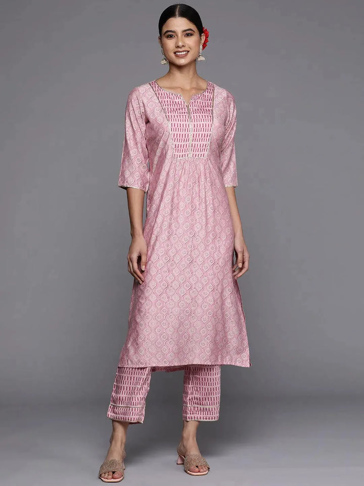 Pink Printed Silk Straight Kurta - Libas