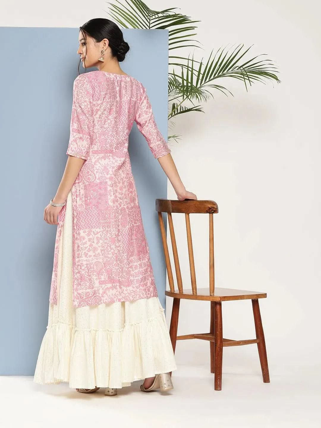 

Pink Printed Silk Straight Kurta