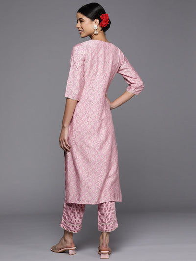 Pink Printed Silk Straight Kurta - Libas