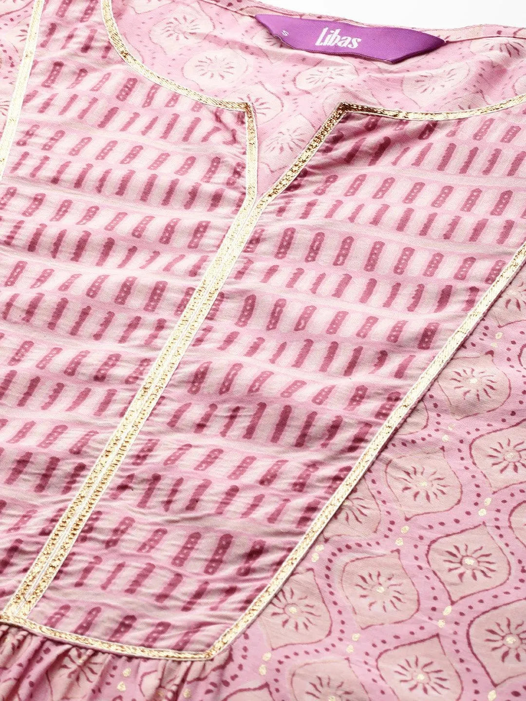 Pink Printed Silk Straight Kurta - Libas 