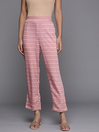 Pink Printed Silk Trousers - Libas