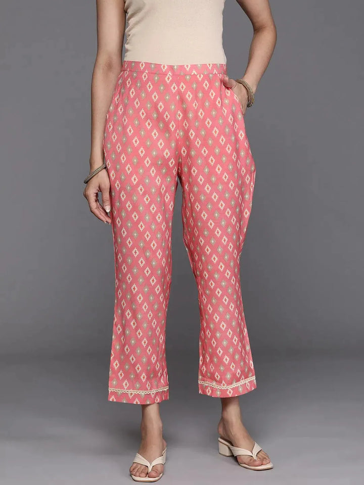 Pink Printed Silk Trousers - Libas