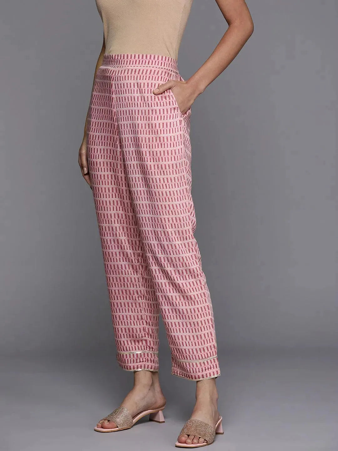 Pink Printed Silk Trousers - Libas