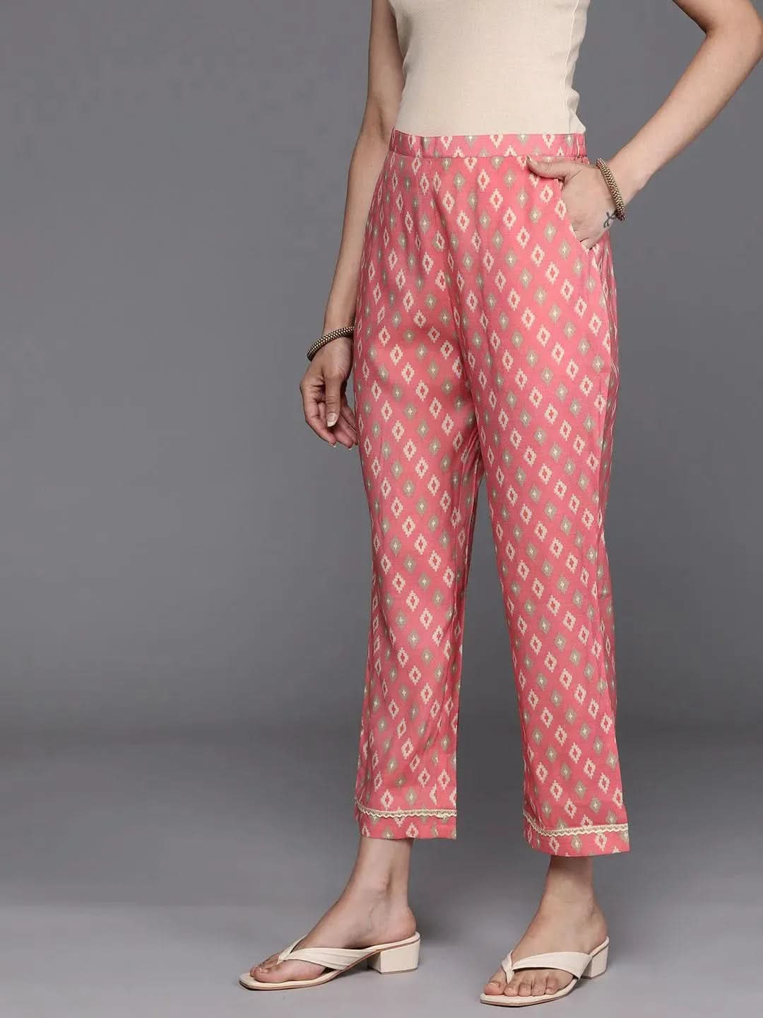 

Pink Printed Silk Trousers