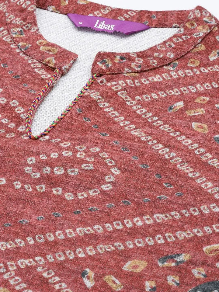 Pink Printed Wool Straight Suit Set - Libas