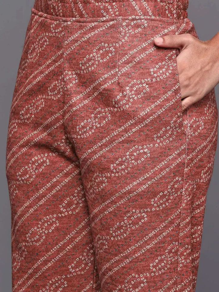 Pink Printed Wool Straight Suit Set - Libas