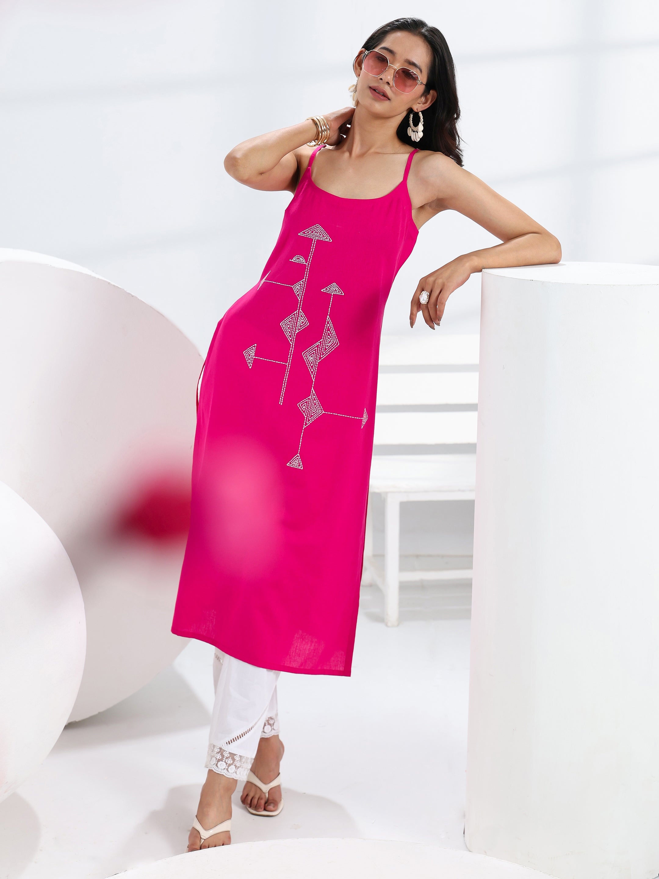 Libas Pink Quirky Design Embroidered Cotton Straight Kurta-picture-11