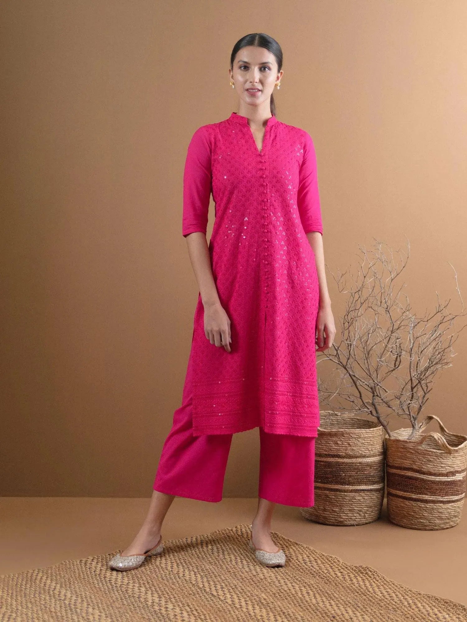 

Buy Pink Schiffli Cotton Kurta Set - 6642O- | Libas Ethnic Wear Online