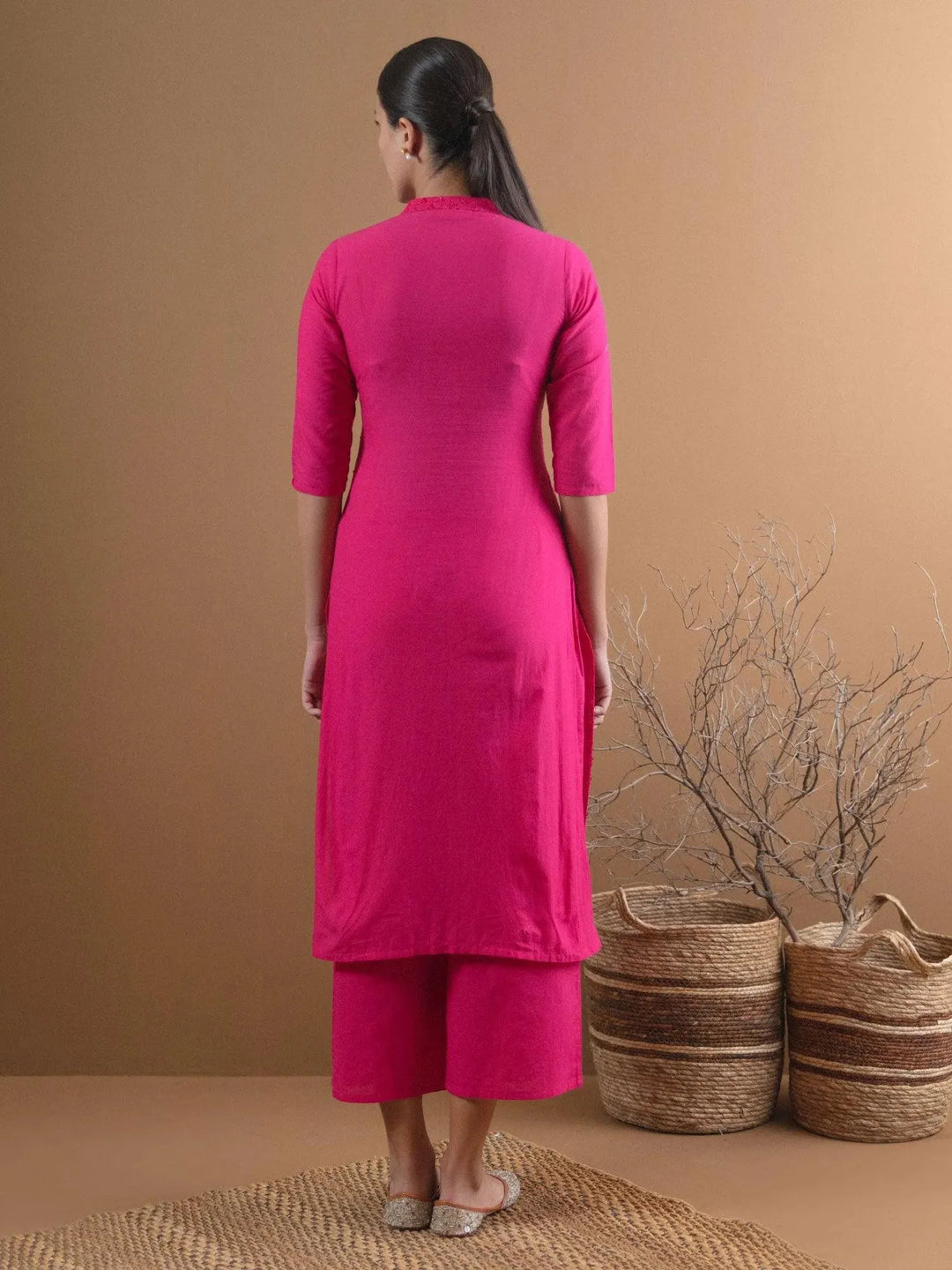 Pink Schiffli Cotton Kurta Set - Libas 