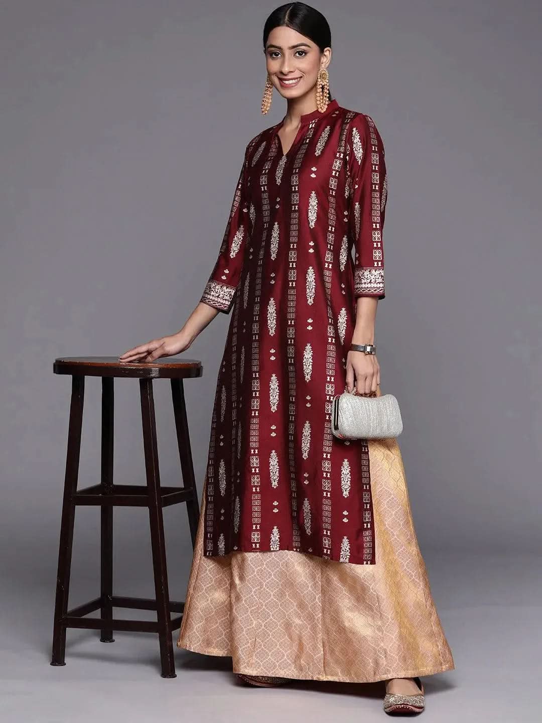 

Pink Self Design Brocade Skirt